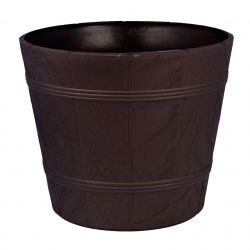 "Elba" kerek fadarabos edényház csészealjjal - 19 cm - barna - 