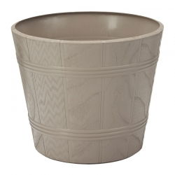 Contenitore per piante rotondo "Elba" con venature del legno - 17 cm - grigio-beige - 