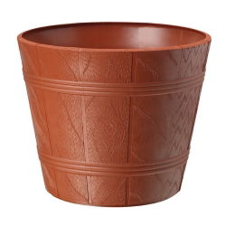 "Elba" kerek fadarabos edényház csészealjjal - 15 cm - terrakotta színű - 