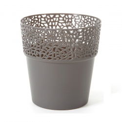 Potpot van "Rosa" met kantachtige afwerking - 13 cm - antracietgrijs - 