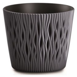 Pot tanaman bulat "Sandy Round" dengan sisipan - 19 cm - antrasit abu-abu - 