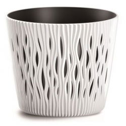 Pot tanaman bundar "Sandy Round" dengan sisipan - 16 cm - putih - 