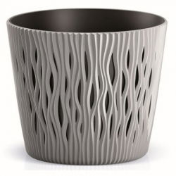 Runder Blumentopf "Sandy Round" mit Einsatz - 22 cm - Steingrau - 