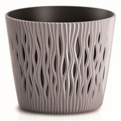 Pot tanaman bundar "Sandy Round" dengan sisipan - 19 cm - coklat moka - 