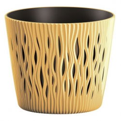 Pot tanaman bulat "Sandy Round" dengan sisipan - 19 cm - kuning sawi - 