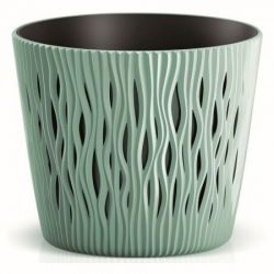 "Sandy Round" round plant pot with an insert - 13 cm - sage-green
