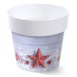 Rund tryckt kruka - 16 cm - Julmönster - 2 delar - 
