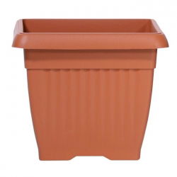 "Terra" outdoor square planter 15 cm with a saucer - terracotta-coloured