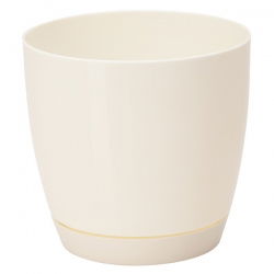 Macetero redondo "Toscana" con plato - 19 cm - blanco cremoso - 