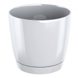 Pot bunga bundar dengan cawan - Coubi - 15,5 cm - Putih - 