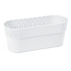 Cubierta de maceta de malla "Bella" con acabado de encaje - 30 x 11.7 cm - blanco - 