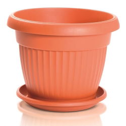 Oală de plante „Terra” în aer liber cu o farfurie - 13 cm - de culoare teracotă - 