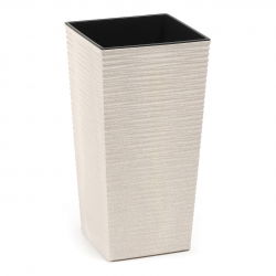 Umweltfreundlicher Topf teilweise aus Holz - Finezja Eco - 25 cm - gemeißelt - weiß - 