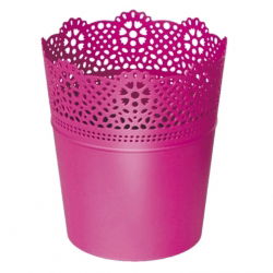 Rund blomkruka med spets - 11 cm - Spets - Fuchsia - 