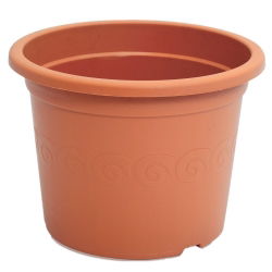 Oală cu flori rotunde „Plastica” - 13 cm - de culoare teracotă - 
