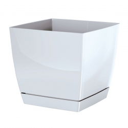 Vierkante bloempot met schotel Coubi - 13,5 cm - wit - 