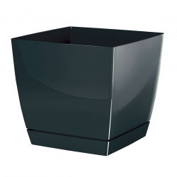 Maceta cuadrada con platillo - Coubi - 18 cm - Grafito - 