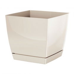 Vierkante bloempot met schotel - Coubi - 12 cm - Crème - 