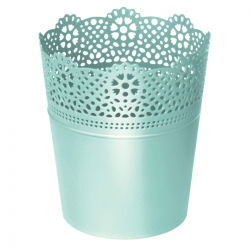 Pot de fleurs rond avec dentelle - 13,5 cm - Dentelle - Pistache - 