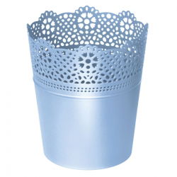 Pot bunga bundar dengan renda - 18 cm - Renda - Biru - 