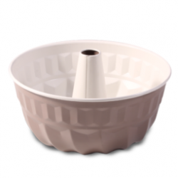 Okrúhla nepriľnavá trubicová panvica - cafe creme / béžová - ø 22 cm - ideálna na tortu s anjelským jedlom - 
