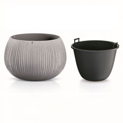 Runder Blumentopf mit Einsatz "Beton Bowl" - 14,4 cm - betongrau - 