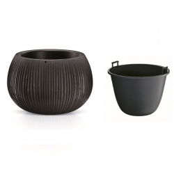 Rund växtkruka med insats "Beton Bowl" - 14,4 cm - svart betong - 
