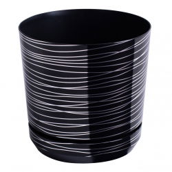 Macetero redondo "Dekor" - 26 cm - rayas negras - 