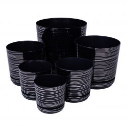 Macetero redondo "Dekor" - 26 cm - rayas negras - 