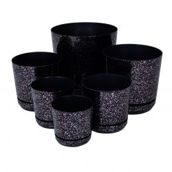Kerek növényi cserép "Dekor" - 21 cm - fekete márvány - 