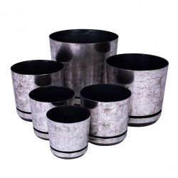 Macetero redondo "Dekor" - 26 cm - plata vintage - 