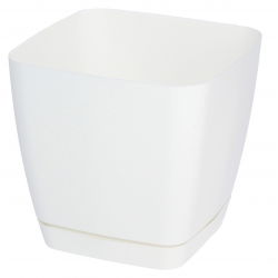 "Toscana" vierkante plantenpot met schotel - 11 cm - wit - 