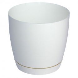 Ümmargune taimepott Toscana taldrikuga - 11 cm - valge - 