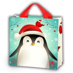 Geanta tote cu tematica Craciunului - 26 x 26 x 10 cm - Pinguin - 