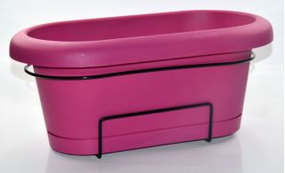 Caja de balcón "Lotos" con platillo y soporte de barandilla de metal - 40 cm - morado azul - 