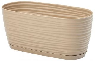 Cache-pot long "Sahara petit" avec plateau - 27 x 13 cm - cafe latte - 