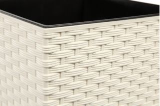 Quadratischer Blumentopf mit Einsatz - Finezja Rattan - 19 cm - Weiß - 