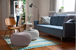 Pouf blu in maglia - ideale per giardini e terrazze - 