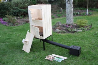 Ahumador de jardín de madera - dos cámaras - 50 x 50 x 100 cm - madera en bruto - KIT DE FUMAR - 