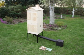 Ahumador de jardín de madera - dos cámaras - 50 x 50 x 100 cm - madera en bruto - KIT DE FUMAR - 