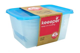 Juego de 5 recipientes rectangulares para alimentos - Fredo "Fresh" - 1 x 2 l + 4 x 0,5 l - azul fresco - 