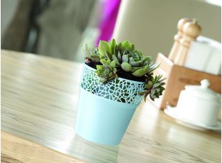 Vaso di fiori rotondo con pizzo - 17,5 cm - Albero - Grigio ghiaccio - 