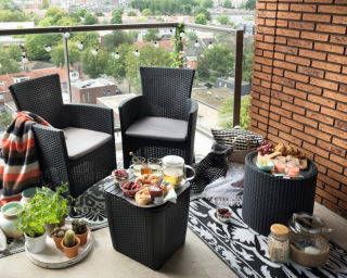 Kerti koktélszekrény ital tároló dobozával - rattan felületű - antracitszürke - 