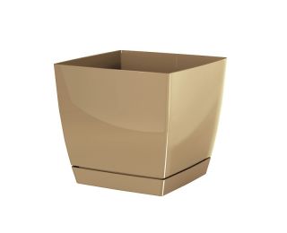 Square flower pot with saucer - Coubi - 10 cm - Milk Coffee