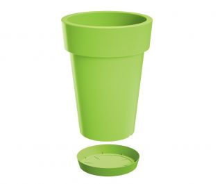 "Lofly Slim" chậu cây cao nhẹ với một chiếc đĩa - 20 cm - màu xanh lá cây vôi - 