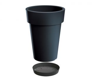 "Lofly Slim" round lightweight tall plant pot with a saucer - 20 cm - anthracite-grey