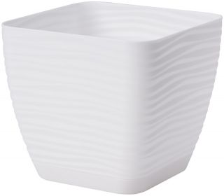 Quadratischer Topf "Sahara petit" mit Untertasse - 15 cm - weiß - 