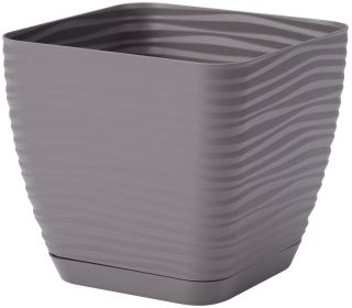 "Sahara petit" fyrkantig kruka med fat - 19 cm - stengrå - 
