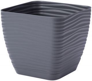 Quadratischer Topf "Sahara petit" mit Untertasse - 17 cm - anthrazitgrau - 