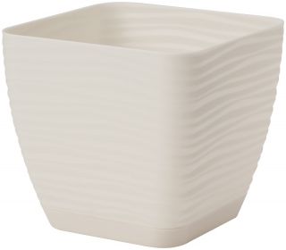 "Sahara petit" square pot with a saucer - 15 cm - creamy-white